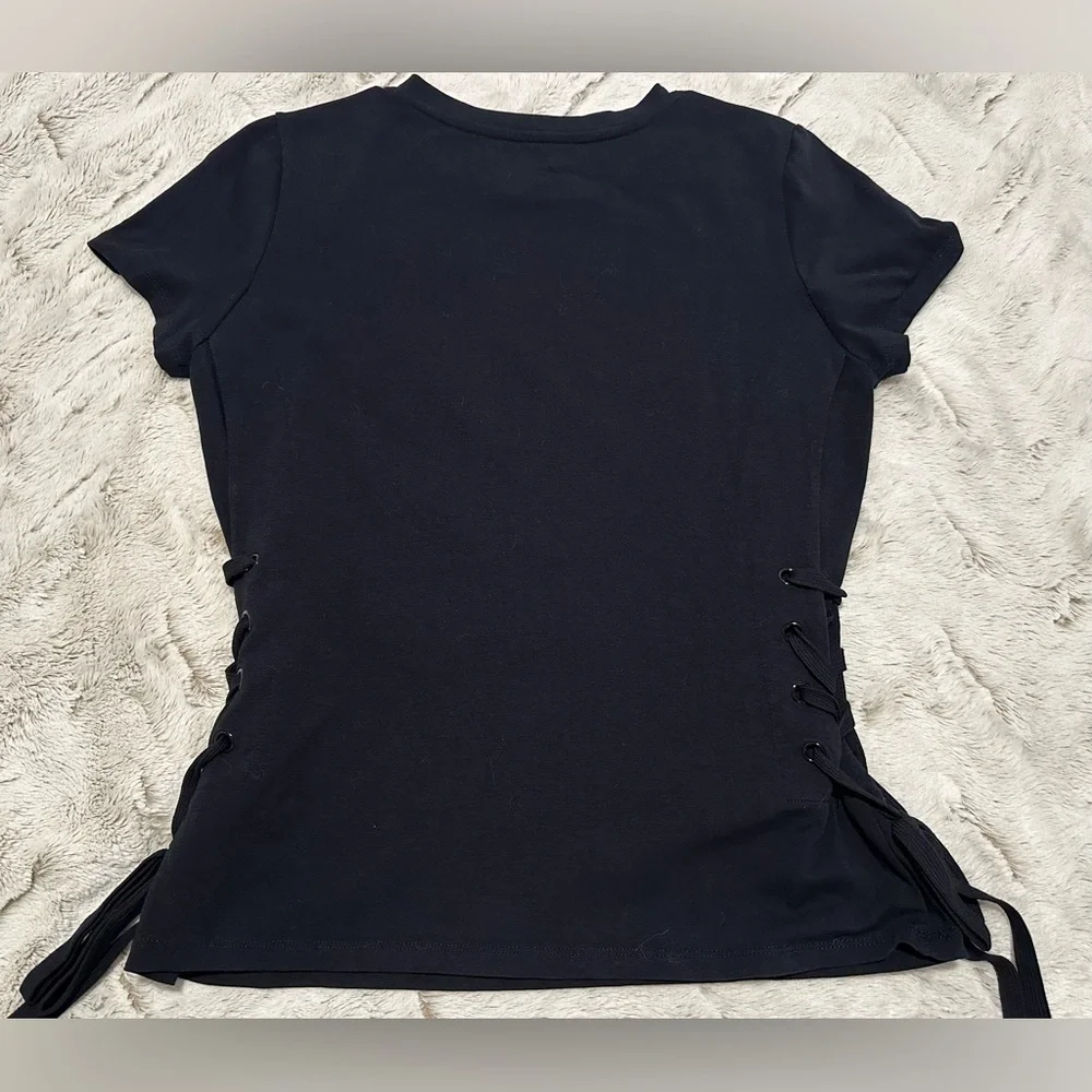 Hannah Black Lace-Up Eyelet Short Sleeve Top - Picture 7 of 7